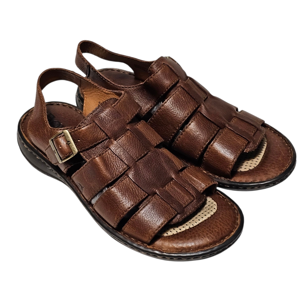 Born Fisherman Open Toe Sandals Brown Full Grain Leather Men's Size 13